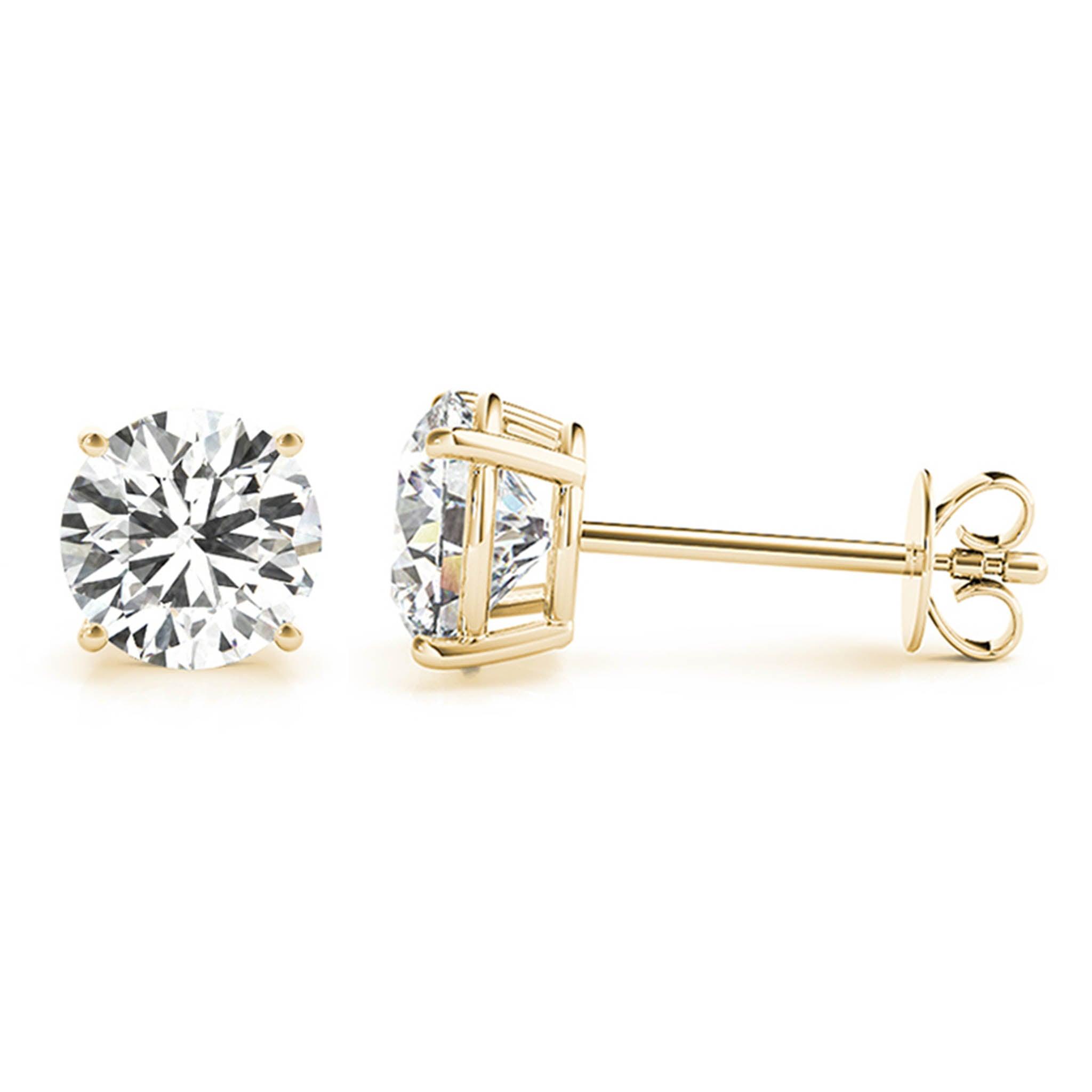 Gold Lab Grown Diamond Ear Studs / Earrings.  Total diamond weight 0.75 carats / 3/4 carat.  4 claw setting. 14ct yellow gold version. 