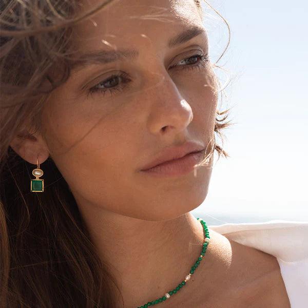 Grassland Earrings - Pearl and Green Onyx - Monroe Yorke Diamonds