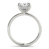 Jenna 3.0 carat princess cut lab grown diamond engagement ring with a hidden halo of diamonds. Plain band. Side view