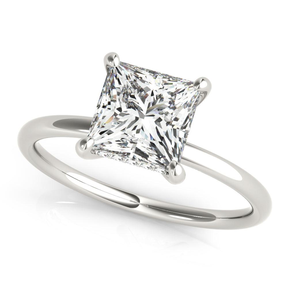 Jenna 3.0 carat princess cut diamond engagement ring with a hidden halo of diamonds. Plain band