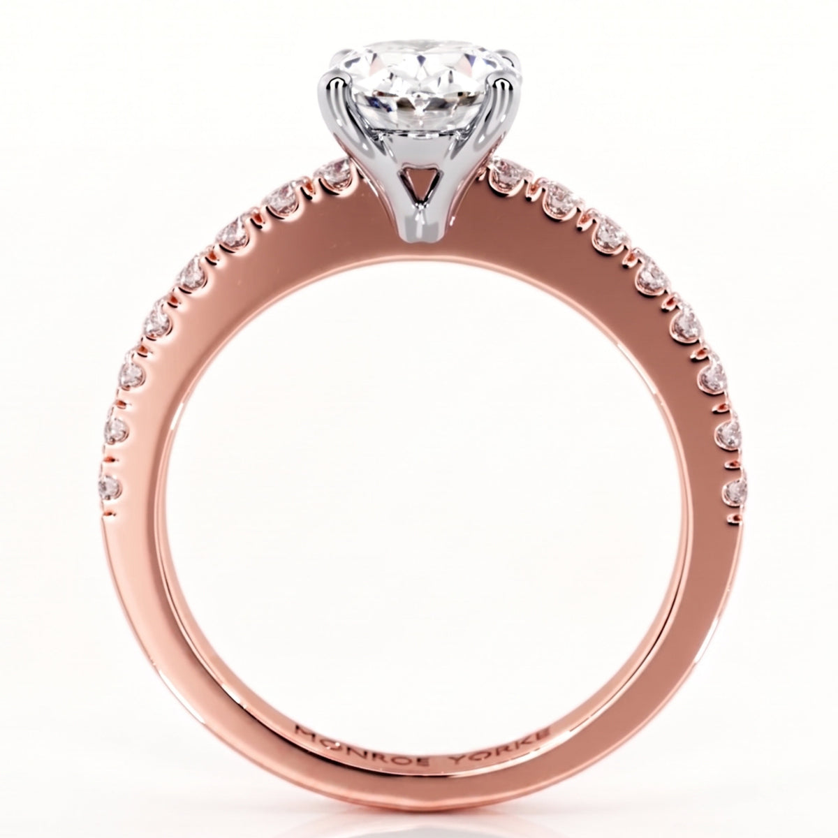 Kendall Rose Gold - side view showing the low centre setting
