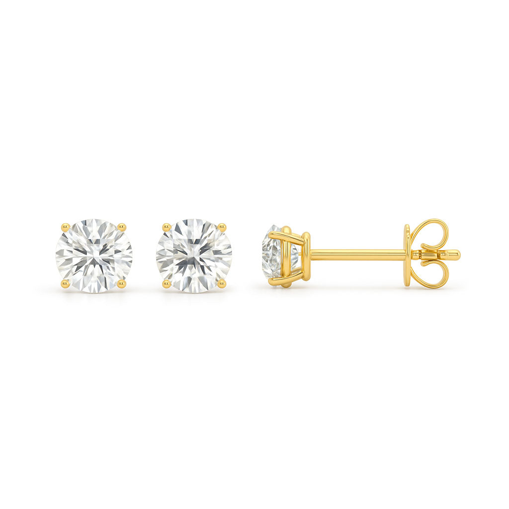 Zoey Lab Grown Diamond Ear Studs / Earrings in gold. Total diamond weight 0.50 carats / half carat. 4 claw setting. 14ct yellow gold version. — view 2