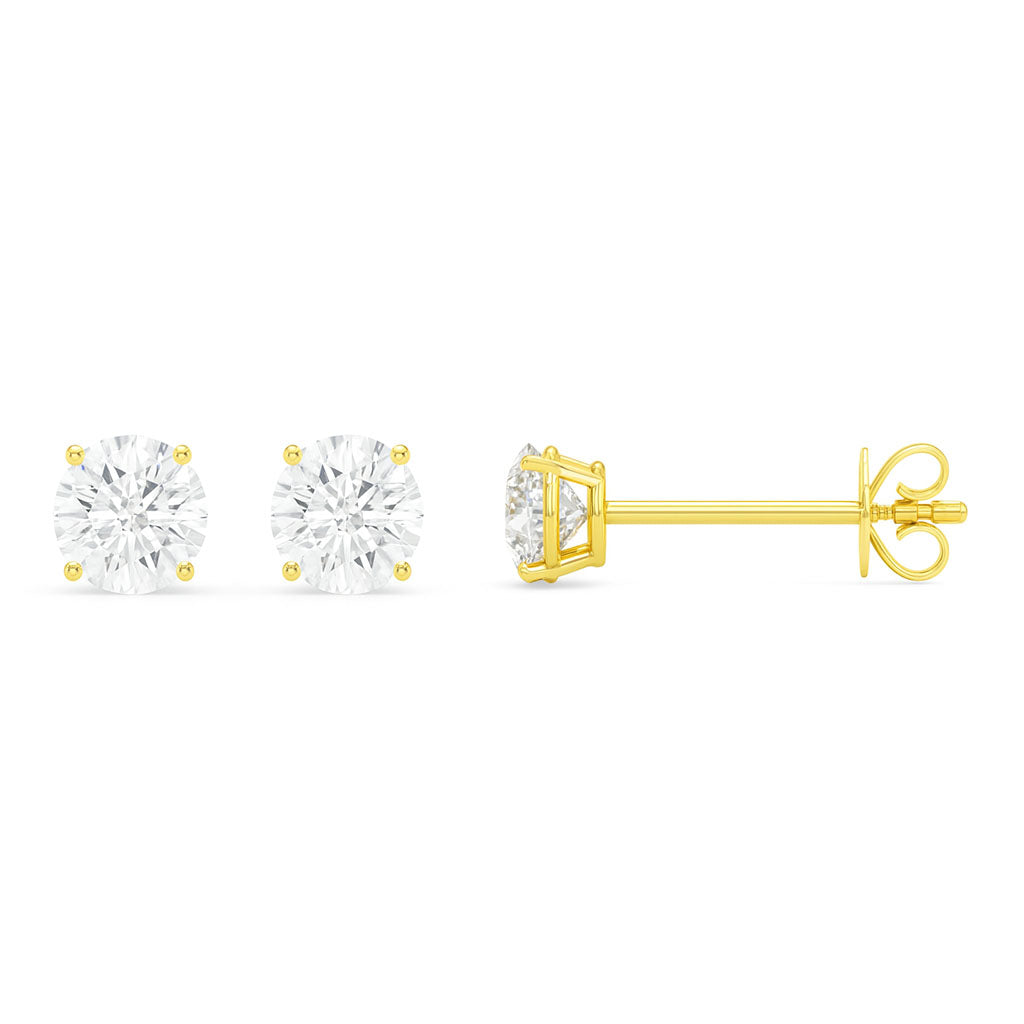 Gold Lab Grown Diamond Ear Studs / Earrings. Total diamond weight 0.75 carats / 3/4 carat. 4 claw setting. 14ct yellow gold version. — view 2