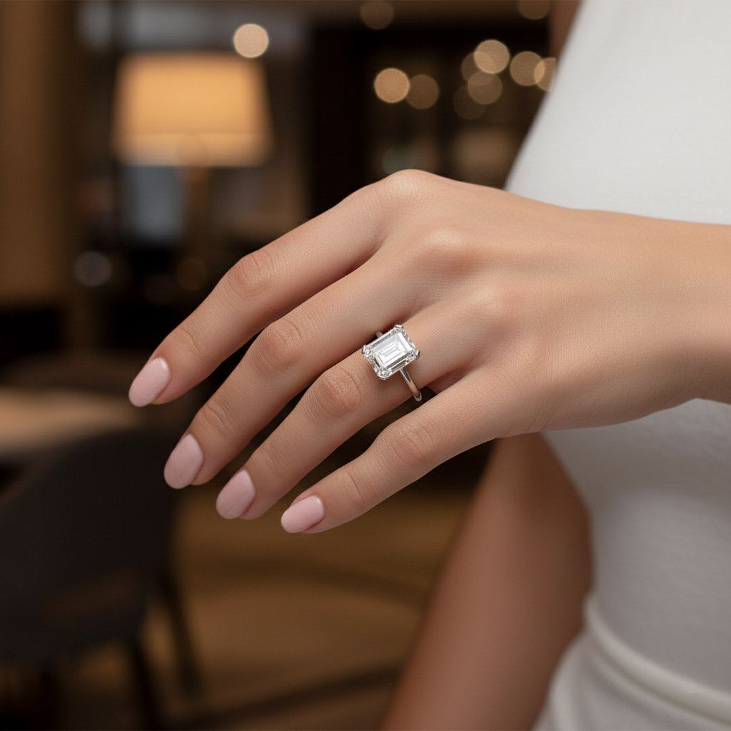Lenore — Emerald Cut Lab Grown Diamond Solitaire Engagement Ring — hand-finished lab grown engagement ring by Monroe Yorke Diamonds — view 2