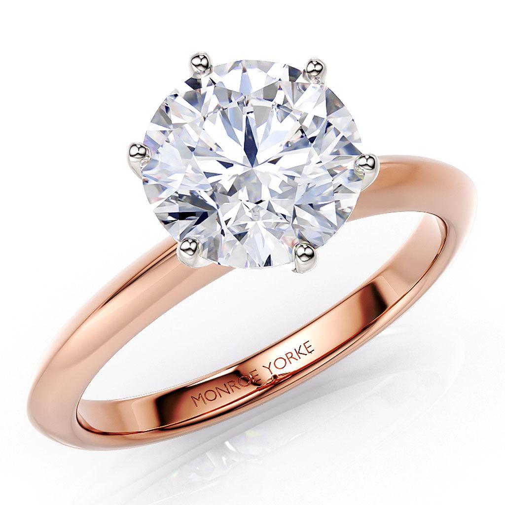 Love in 18ct rose gold, angled view showing the white gold six claw setting