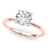 Maria one carat lab grown diamond solitaire ring. Centre diamond in a white gold 4 claw solitaire setting.  18 carat rose gold band. IGI certified ideal cut diamond