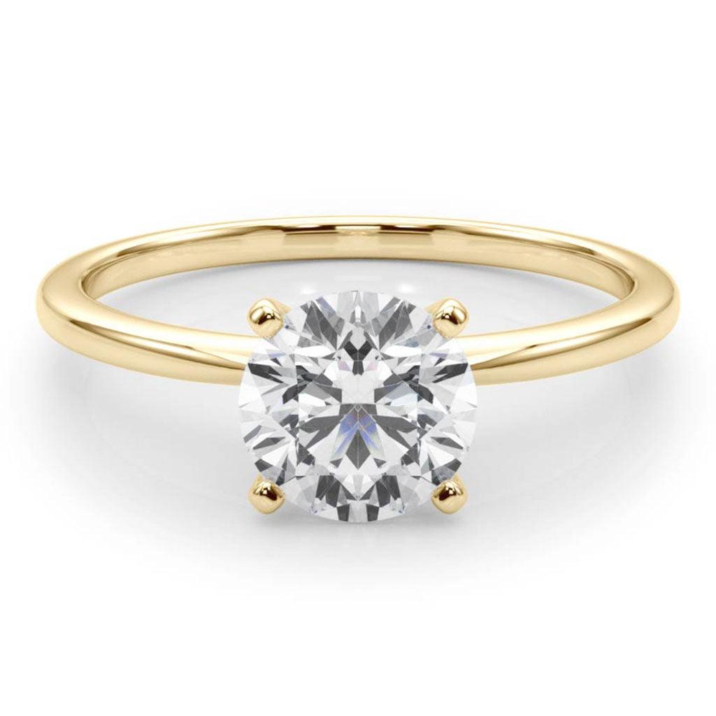 Maria solitaire setting in yellow gold, front view showing the delicate rounded band