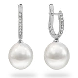 Ocean's Whisper - 10-11 mm White South Sea Pearl Drops with Diamond Huggies - Monroe Yorke Diamonds