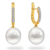 Ocean's Whisper - 10-11 mm White South Sea Pearl Drops with Diamond Huggies - Monroe Yorke Diamonds