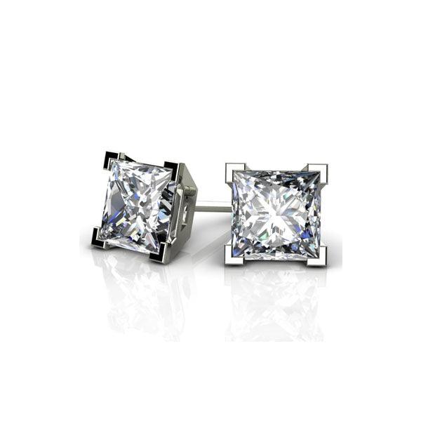 Total 1.00 carat princess cut diamond ear studs - Madison — view 1