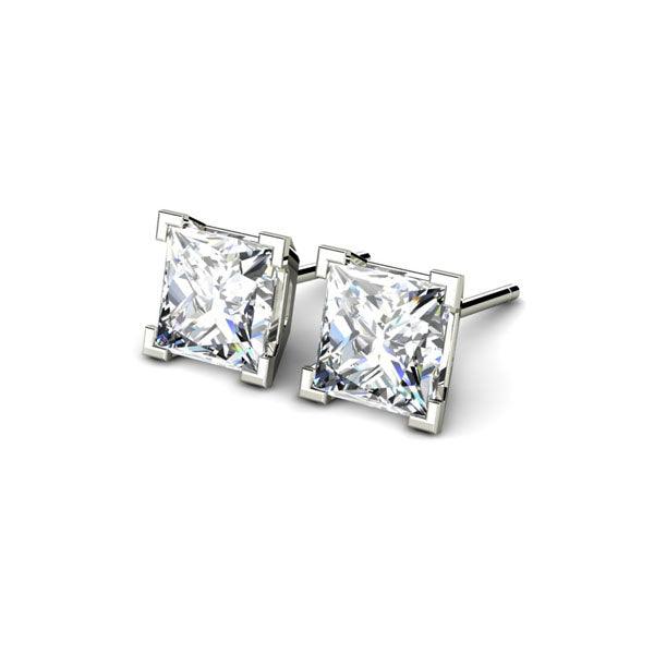 Side view of Madison - total 1.00 carat princess cut diamond ear studs — view 3