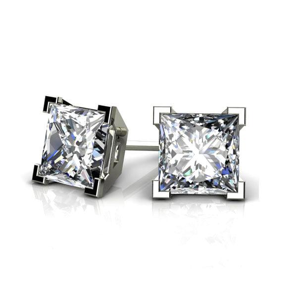 1.50 carat princess cut lab grown diamond ear studs — view 1