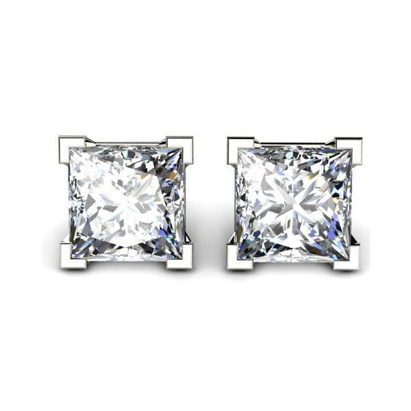 Total 1.50 carat princess cut lab grown diamond ear studs