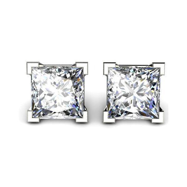 Total 1.50 carat princess cut lab grown diamond ear studs — view 4
