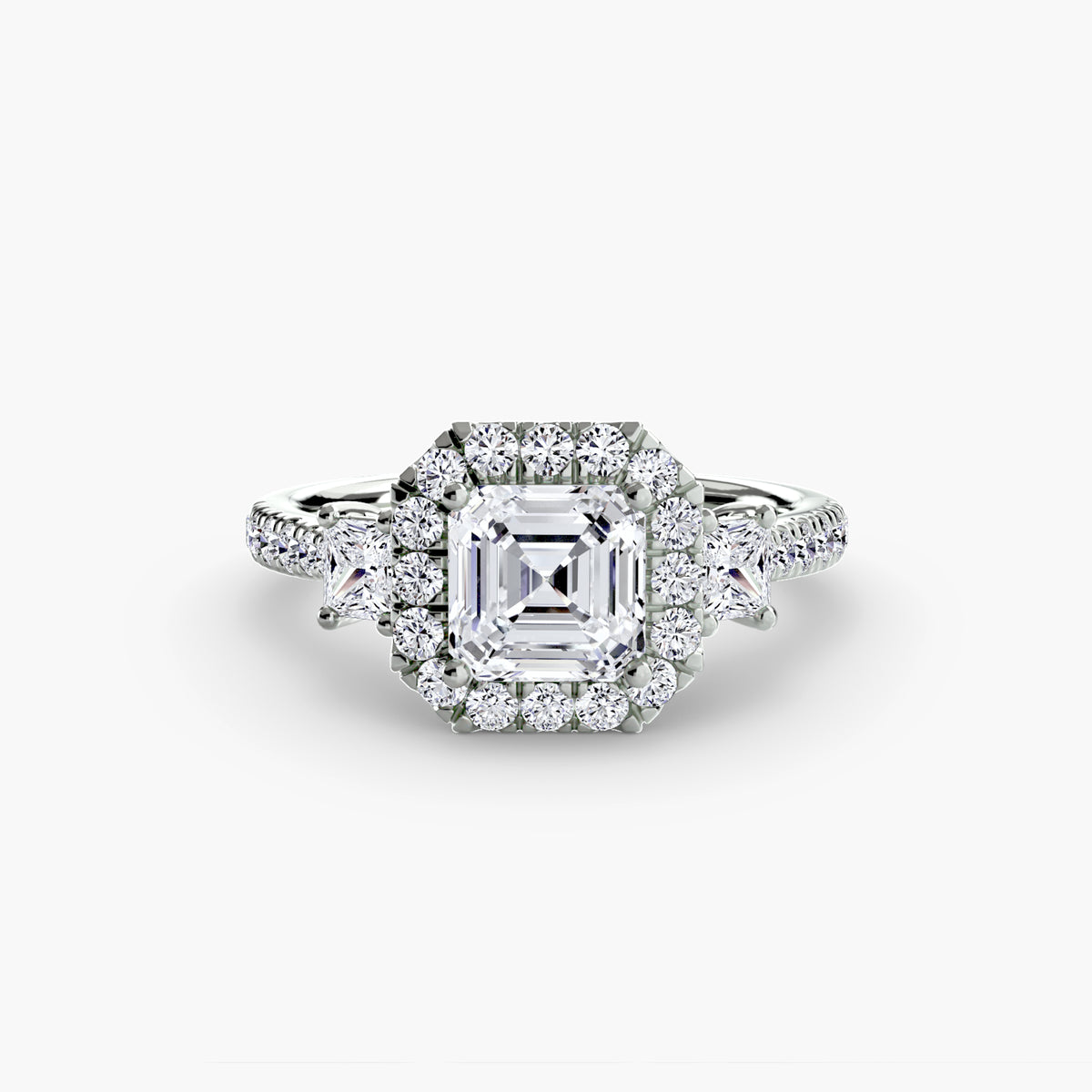Three-Stone Ring with Halo 2 — view 10