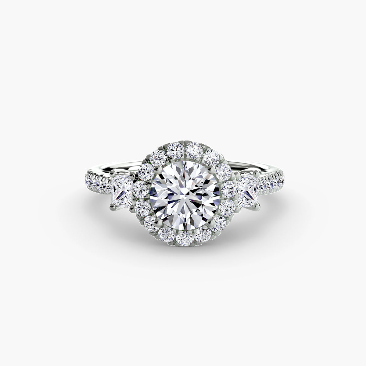 Three-Stone Ring with Halo 2 — view 2