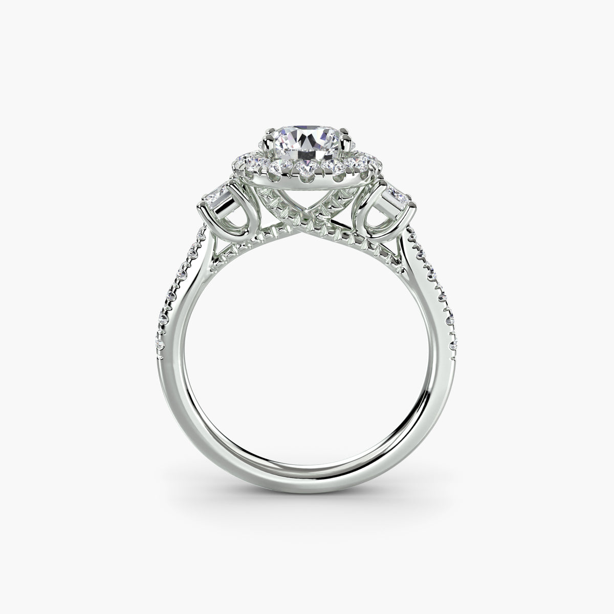Three-Stone Ring with Halo 2 — view 1
