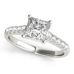 2 carat lab grown princess cut diamond engagement ring with diamonds on the band.  