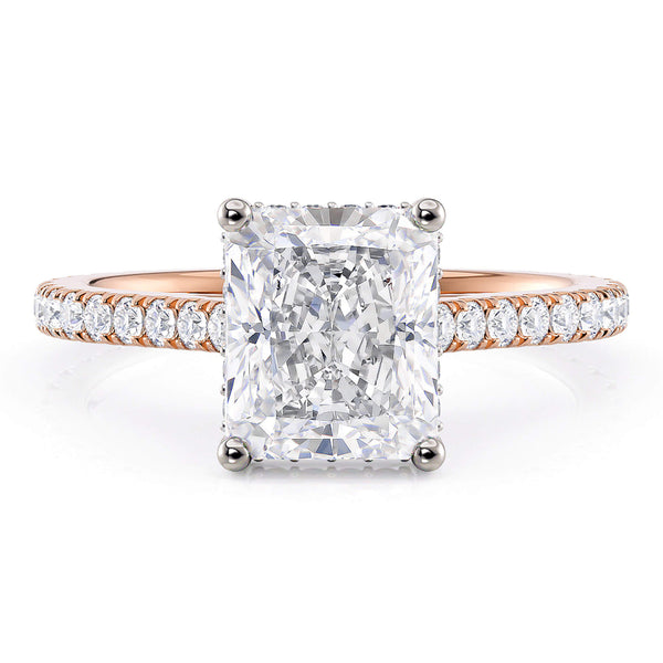 Seville Radiant Cut Diamond Engagement Ring with Hidden Halo – 18ct Rose Gold Romance