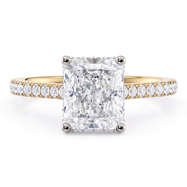 Seville Radiant Cut Diamond Engagement Ring with Hidden Halo – 18ct Yellow Gold