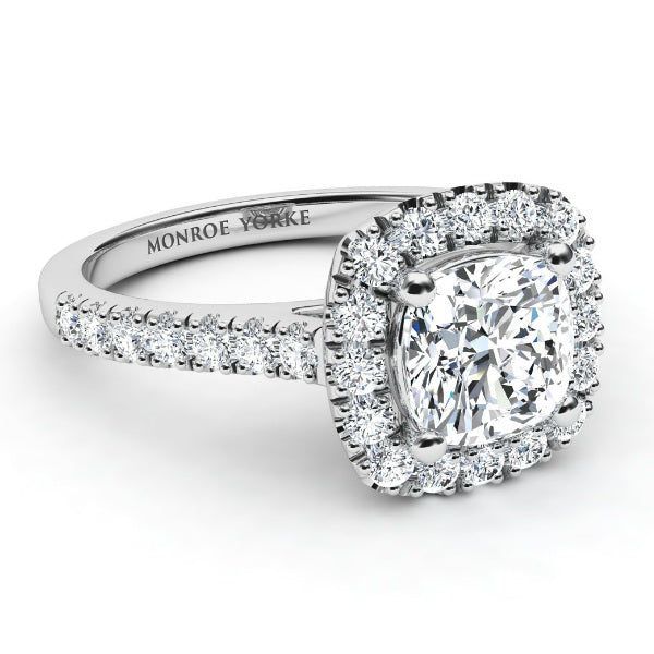 Eternal Summer — Cushion Lab Grown Diamond Halo Engagement Ring — hand-finished lab grown engagement ring by Monroe Yorke Diamonds — view 4