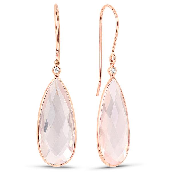 Enchanted Tear Drop Rose Quartz & Diamond Earrings - Monroe Yorke Diamonds — view 1