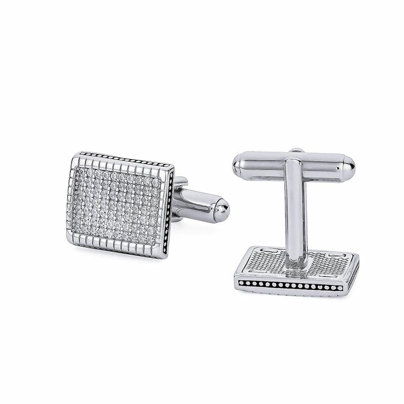 Cody Mens Rhodium Plated Sterling Silver Cufflinks with Pave Set Cubic Zirconias — view 1