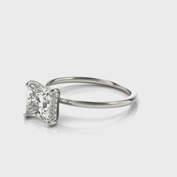 Jenna princess cut diamond engagement ring with a hidden halo of diamonds.  Plain band. Video
