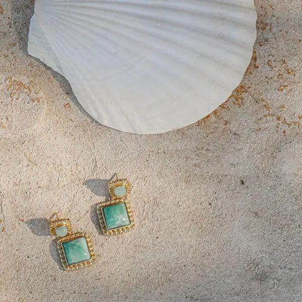 Priscilla Earrings - Round & Square Amazonite - Monroe Yorke Diamonds