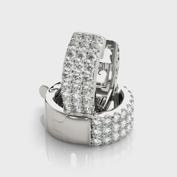 Diamond Huggies earrings with three rows of diamonds. 0.54 carats of diamonds. Available in 14ct or 18ct white gold, yellow gold or rose gold.