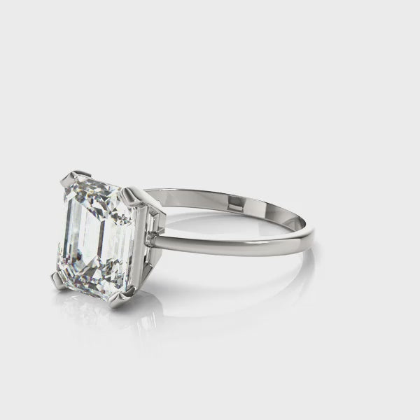 Lenore - 4 Carat lab created emerald cut diamond engagement ring.  Video showing the detail of this ring