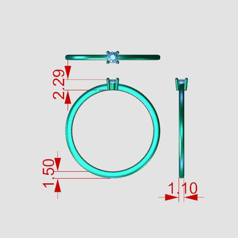 Alma single diamond ring detailed measurements — view 4