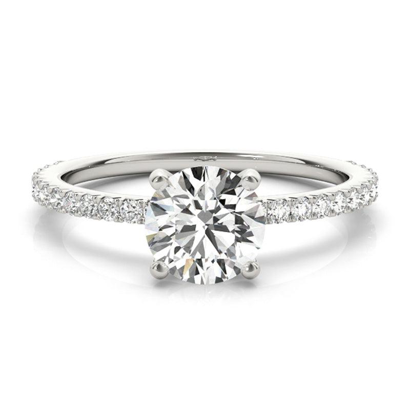 April - Round diamond ring with diamonds down the band. White gold or platinum. — view 1