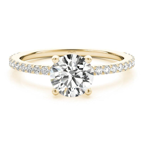 April Gold Round Diamond Engagement Ring. 4 claw centre setting. Diamonds on the band.