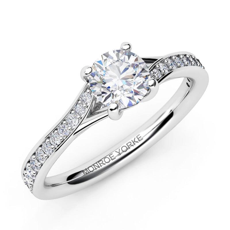Ariel - unique engagement ring. Split band set with pave set diamonds. 18ct white gold or platinum