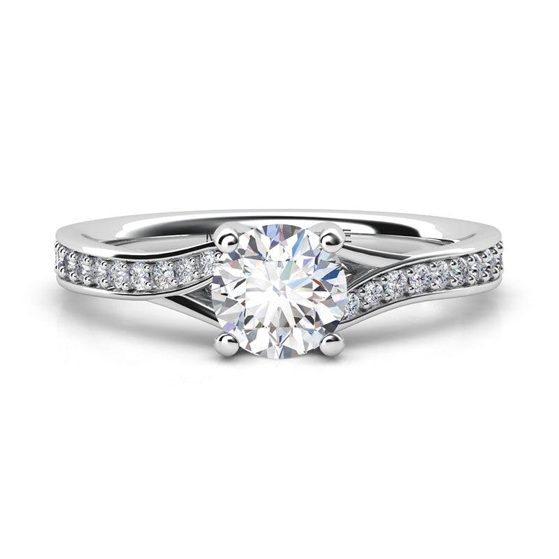 Ariel - unique diamond engagement ring. Split band set with diamonds. 18ct white gold or platinum