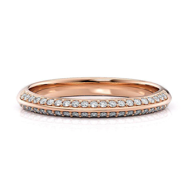 Astrid - knife edge diamond wedding band in rose gold. Pave set diamonds. 0.21 carats