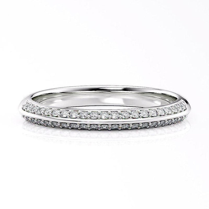 Astrid - knife edge diamond wedding band with pave set diamonds. 18ct white gold.