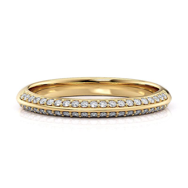 strid - knife-edge diamond wedding band. 18ct yellow gold.  Pave set diamonds 