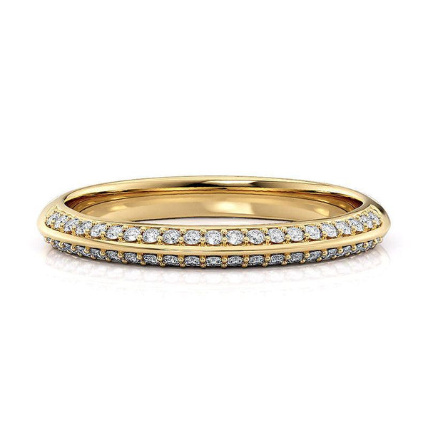 strid - knife-edge diamond wedding band. 18ct yellow gold. Pave set diamonds