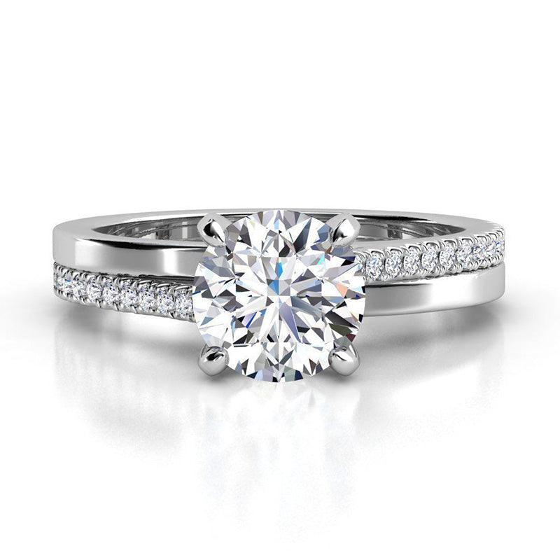 Calida - Round Diamond Engagement Ring with side diamonds. White gold — view 1