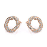 Camila - rose gold diamond earrings. Diamonds pave set into a spiral pattern.  Front view