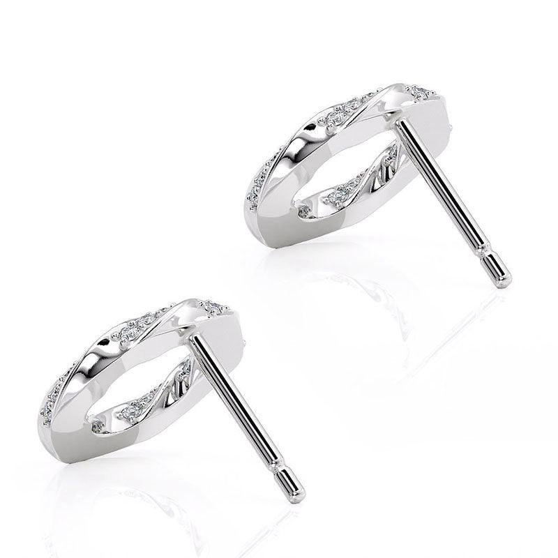 Camila - white gold diamond spiral earrings. Round diamond disk. Back view