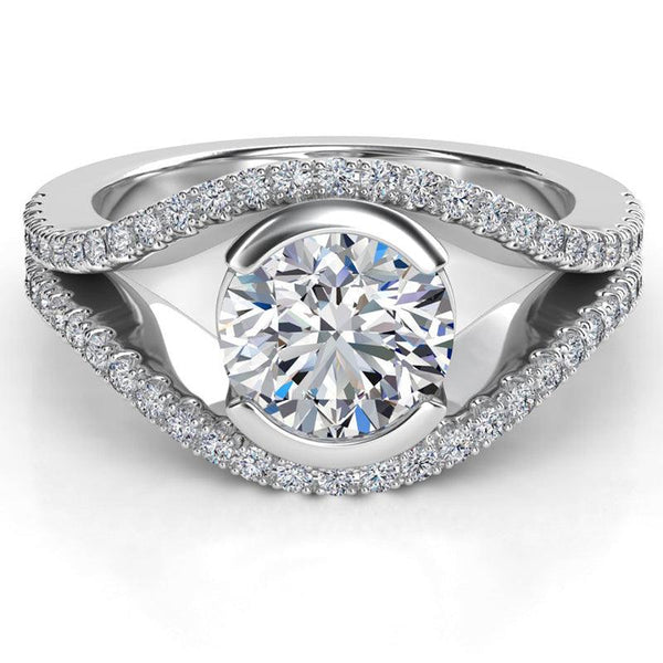 Unique diamond engagement ring with centre round diamond. Created in platinum.