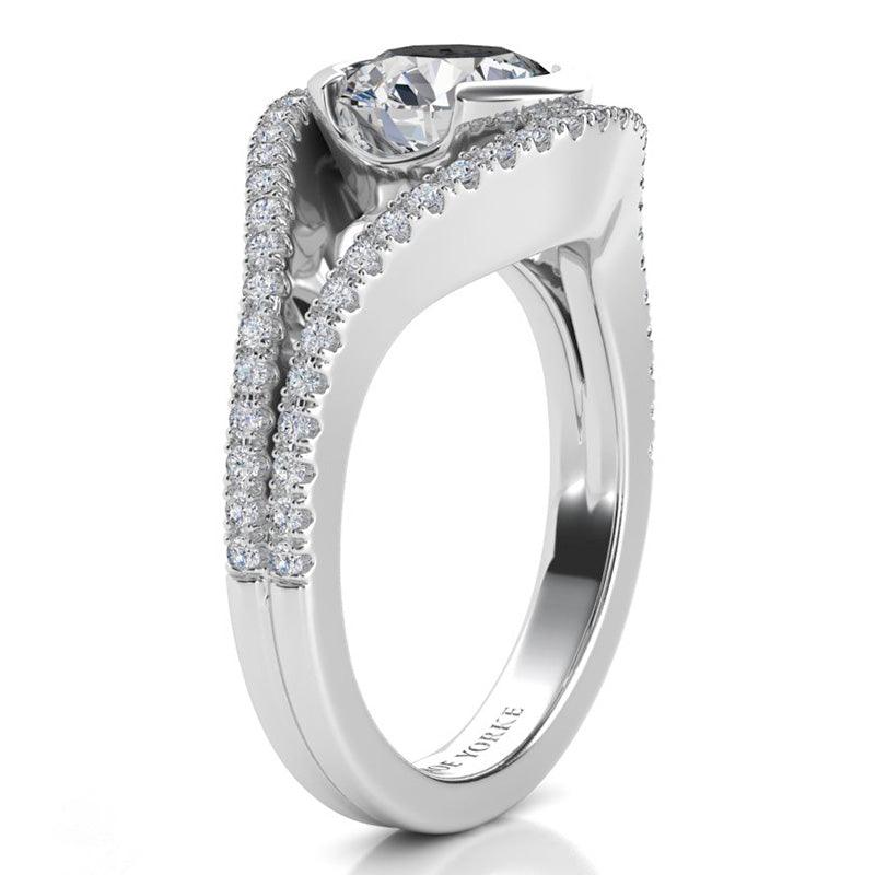 Capri - unique diamond engagement ring with round diamonds. White gold. Side view — view 4