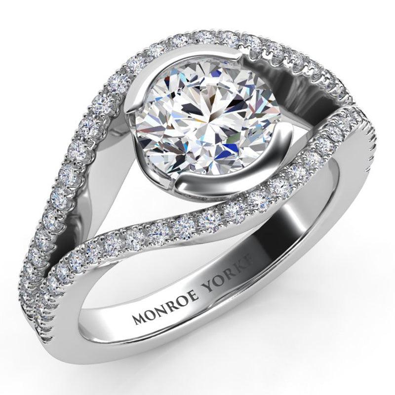 Capri - unique diamond engagement ring with round diamonds. White gold — view 1