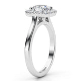 Carina Cushion Cut Diamond Ring - Side View with Plain Band. 18ct white gold