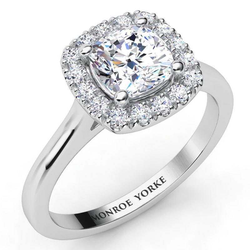 Carina - Cushion Cut Diamond Halo with a Plain Band Engagement Ring, White Gold
