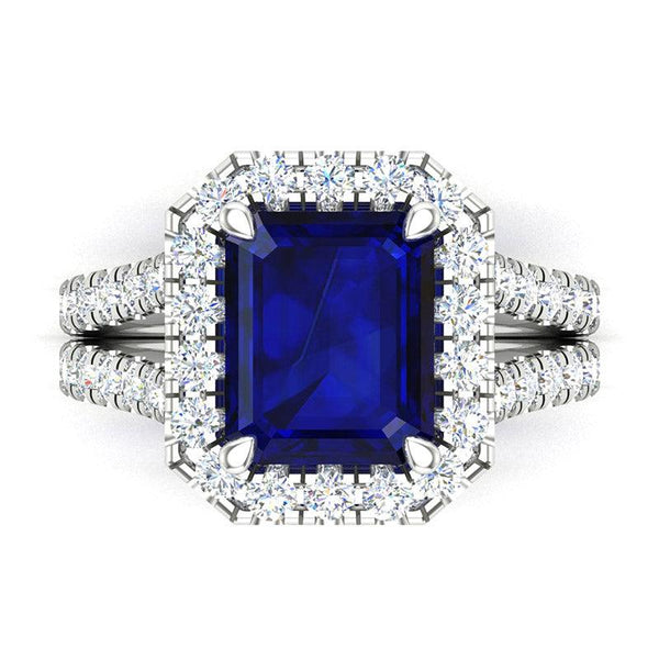 Carmel - Emerald Cut Ceylon Blue Sapphire and Diamond Ring - Monroe Yorke Diamonds