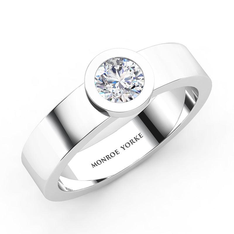 Carter white gold or platinum men's wedding ring. Single stone men's ring. Men's engagement ring. — view 2